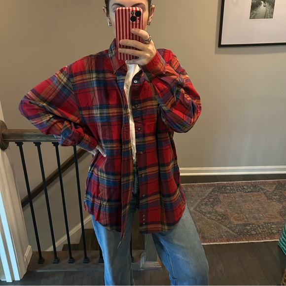 Vintage Eddie Bauer Red Plaid Flannel Shirt Unisex Mens M - Picture 5 of 5